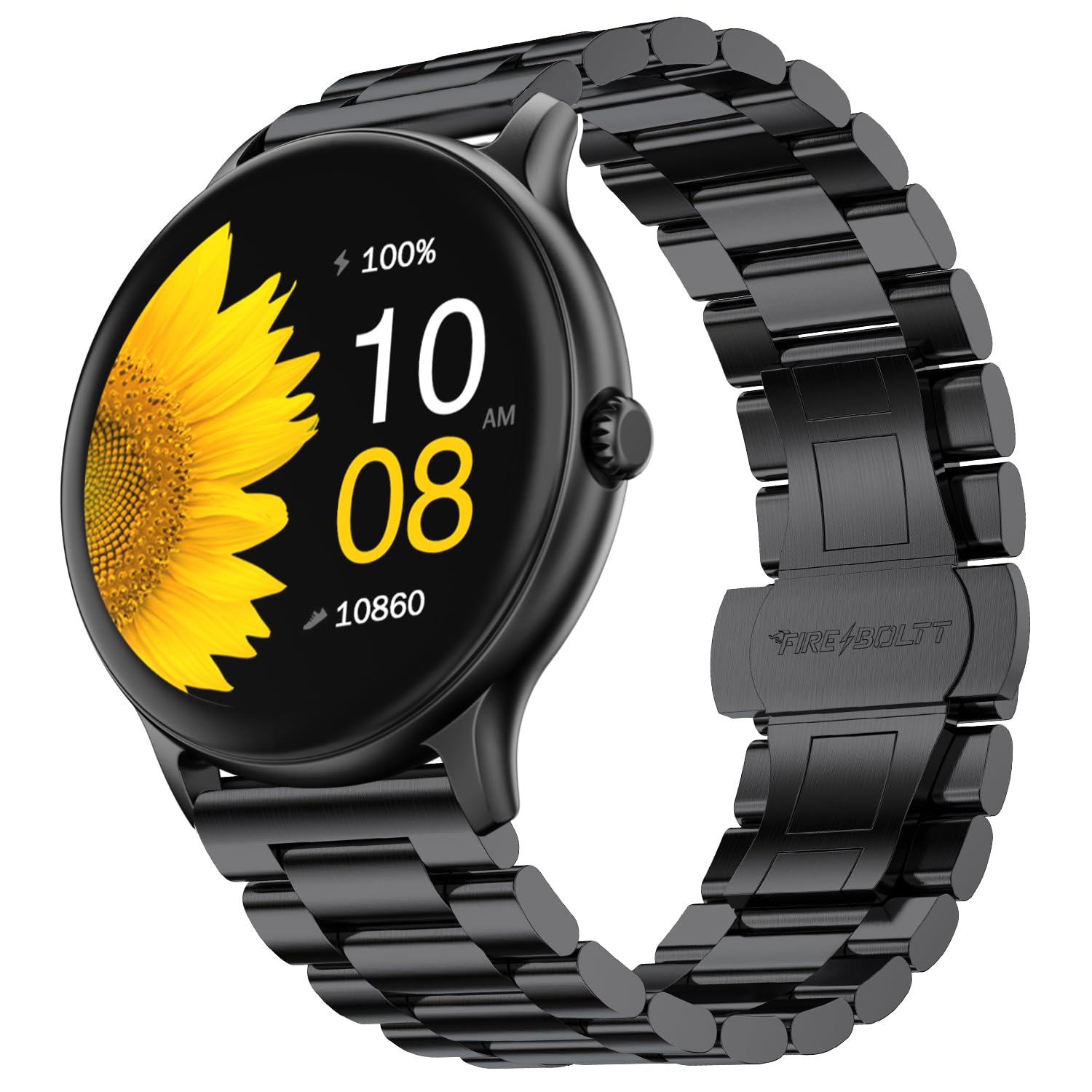 Fire‑Boltt Phoenix Pro Round Smart Watch 1.39″ Display with Bluetooth Calling, AI Voice Assistant,SpO2 & Heart Rate Monitor, 120+ Sports Modes,IP67 Waterproof Metal Smart Watch for Men & Women - Black