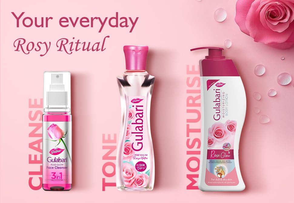 Dabur Gulabari Premium Rose Water/Face Toner - 400ml | No Paraben | Alcohol Free | Cleanses, Hydrates & Moisturises Skin | Balances & Restores Skin's pH Levels | For All Skin Types