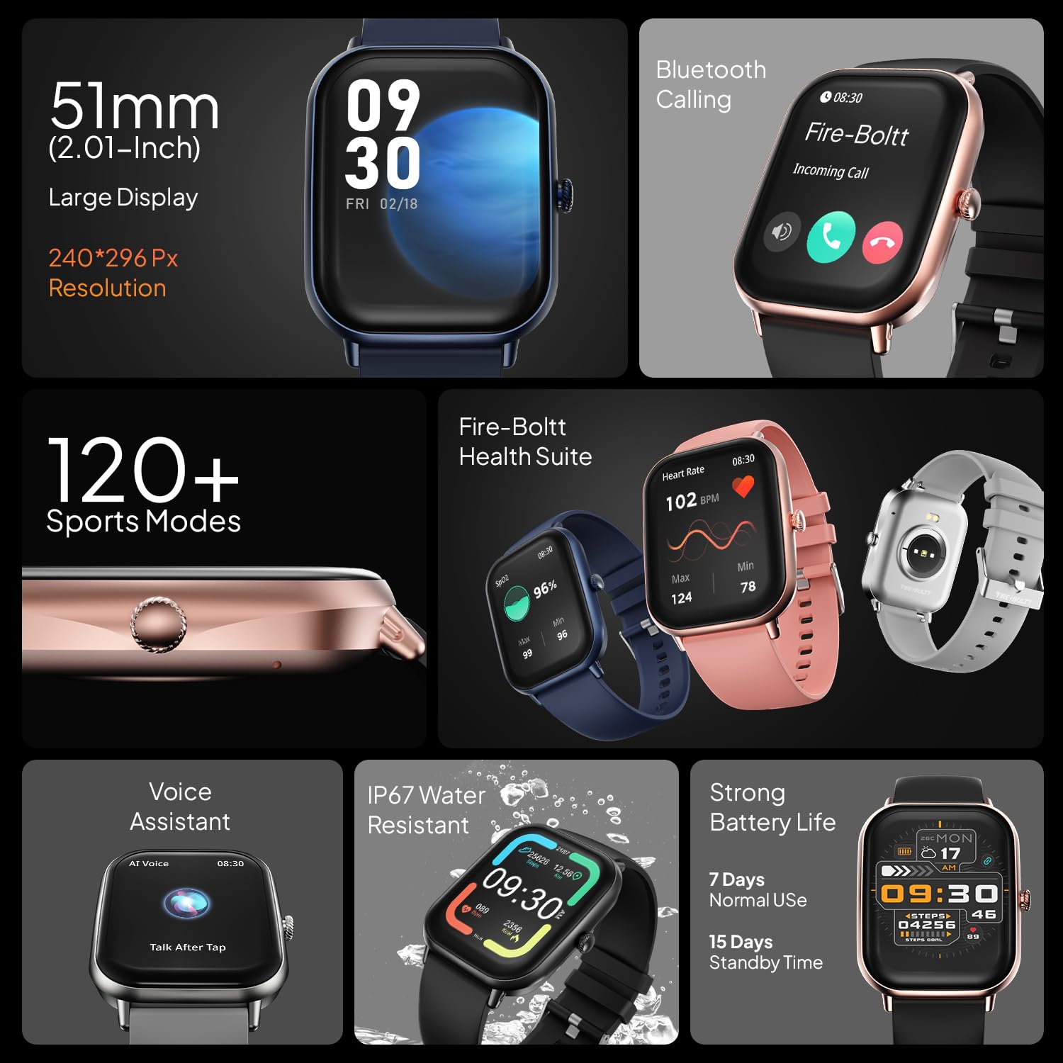 Fire-Boltt Ninja Call Pro Max Bluetooth Calling Smart Watch, 2.01" HD Display, 120+ Sports Modes, Health Suite, AI Voice Assistance, SpO2 & Heart Rate Monitor Smartwatch for Men & Women - Grey