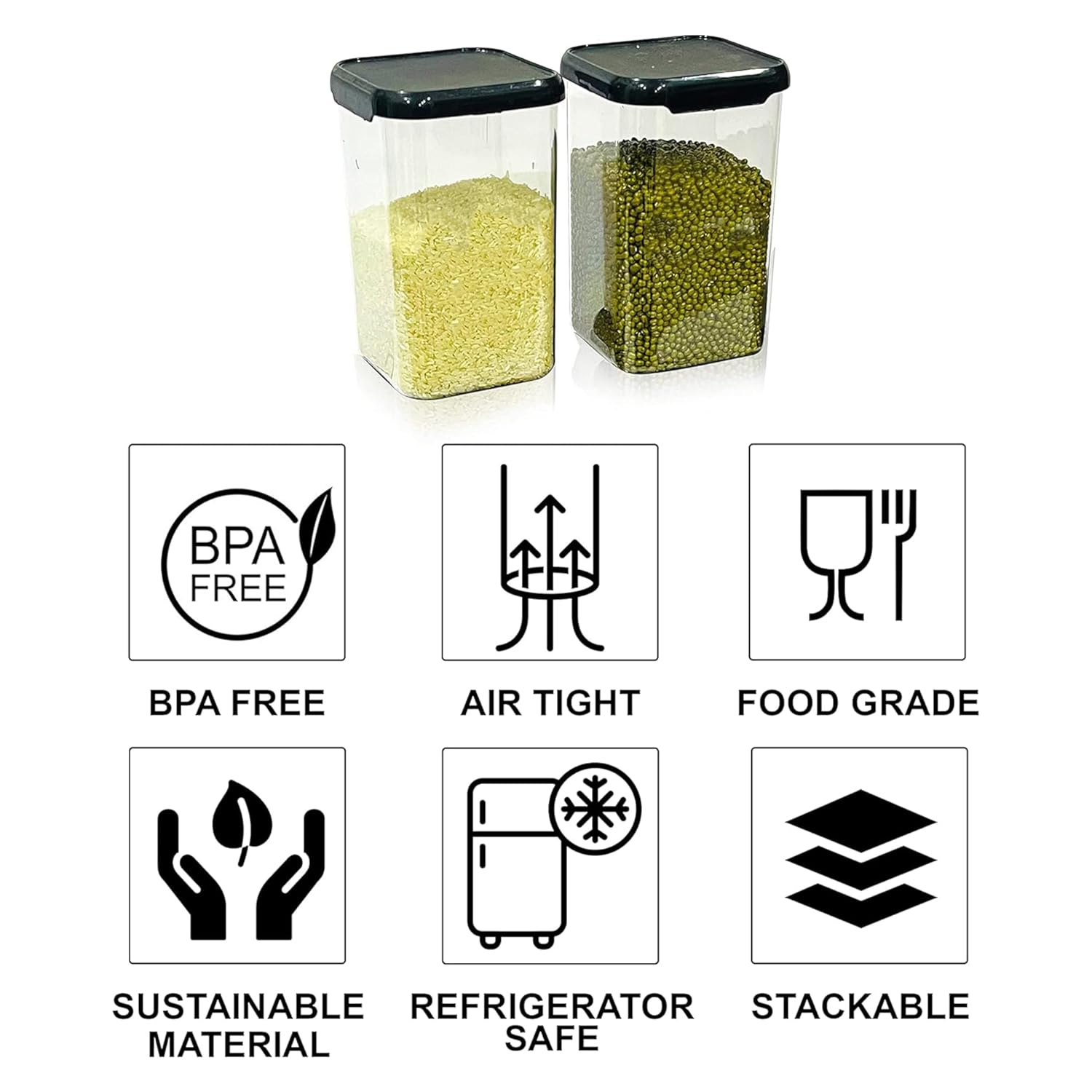 VOLTURI Air Tight Kitchen Containers Set of 6, Kitchen Storage Box for Pulses, Cereals, Grains, Dry Fruits, Pantry Organization, Kitchen Accessories Items for Home, Food Grade (1200 ML, Transparent)