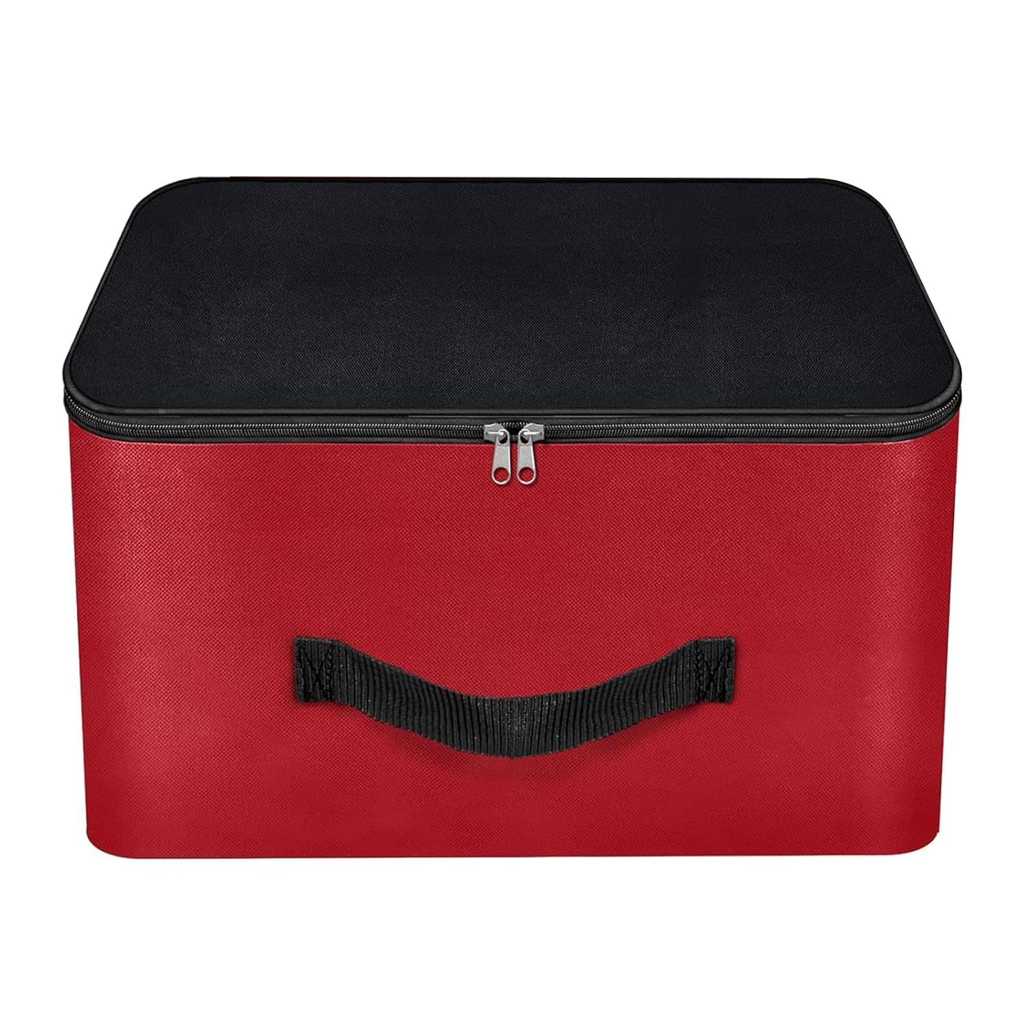 Storite Nylon Wardrobe Bag Underbed Moisture Proof Cloth Storage Organizer, Storage box for Clothes Saree Bags with Zippered Closure & Handle (Red & Black, 38.1x25.4x35 cm) Square