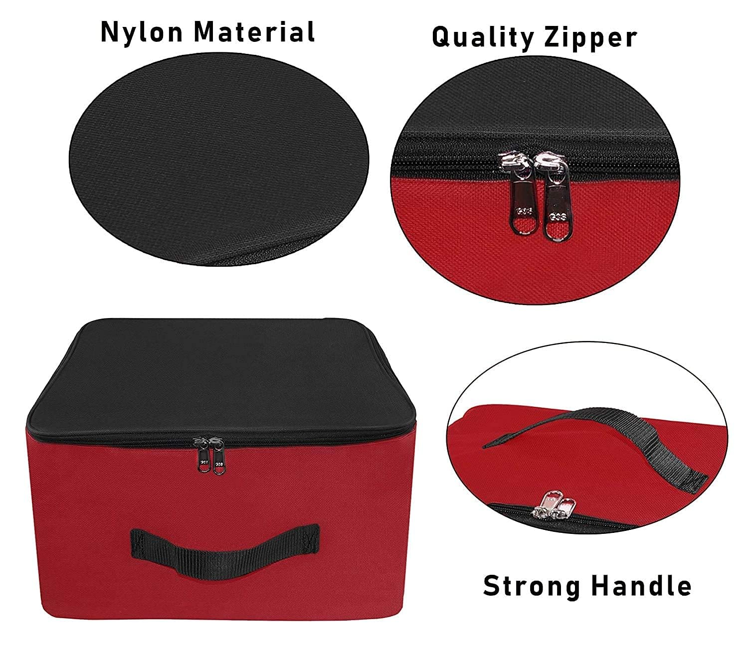 Storite Nylon Wardrobe Bag Underbed Moisture Proof Cloth Storage Organizer, Storage box for Clothes Saree Bags with Zippered Closure & Handle (Red & Black, 38.1x25.4x35 cm) Square