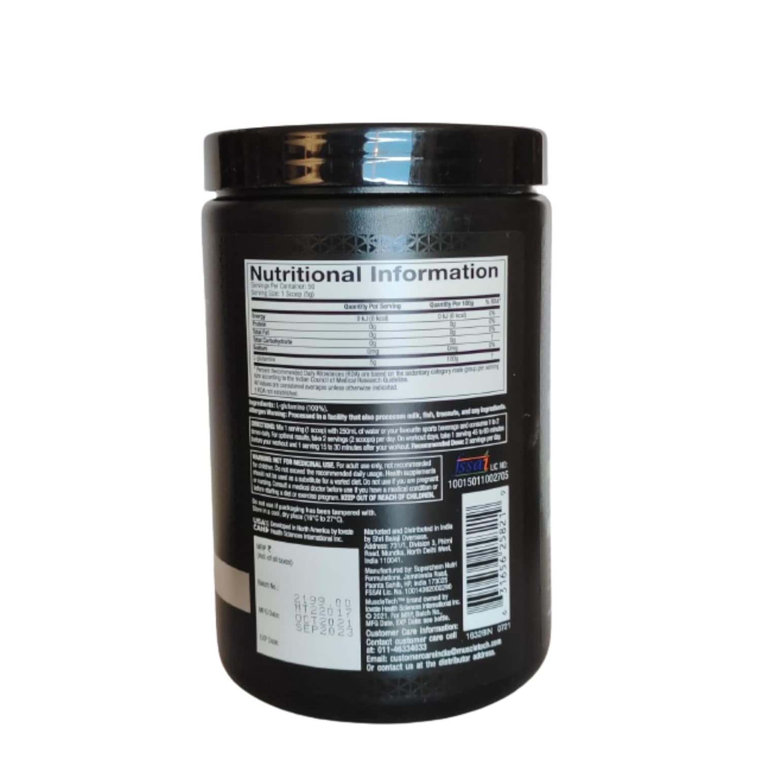 Muscletech Glutamine | Muscletech Platinum 100% Glutamine | Post Workout Recovery Drink | L-Glutamine Powder For Men & Women | Muscle Recovery | Unflavored (50 Servings) - 250 grams..