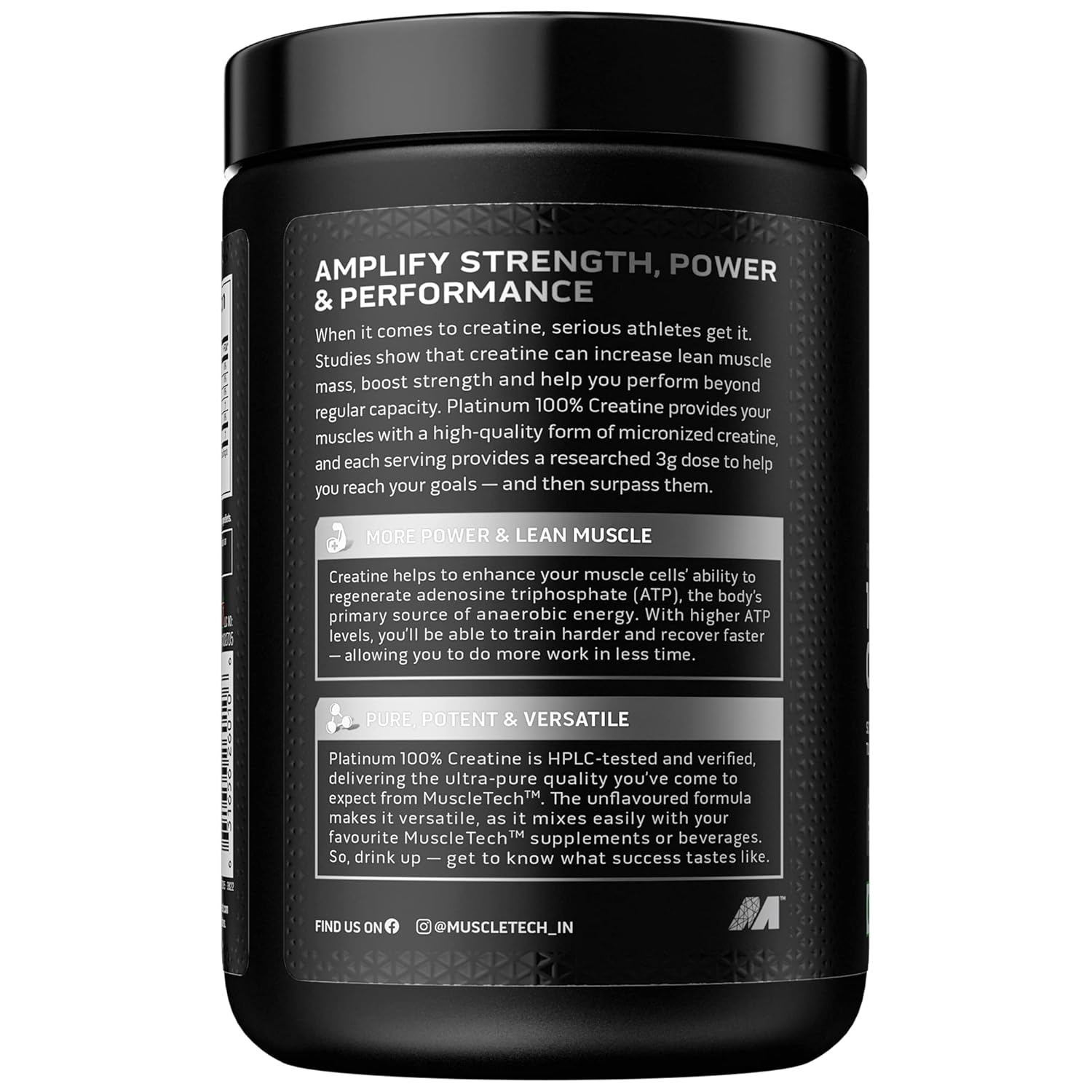 MuscleTech Platinum Creatine Monohydrate Powder | 3 g Creatine Per Serving | Supports Strength, Power & Muscle Recovery | Unflavoured | 83 Servings (250 g)