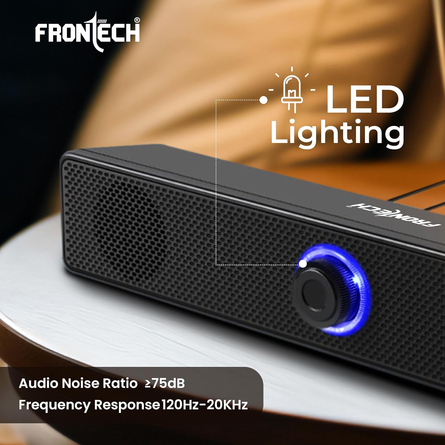 FRONTECH 1.0 USB Powered Multimedia Speakers with RGB Lights | 10W Output Power | AUX/USB Connectivity | for Laptop, PC, Mobile | Volume Control (SPK-0008, Black)