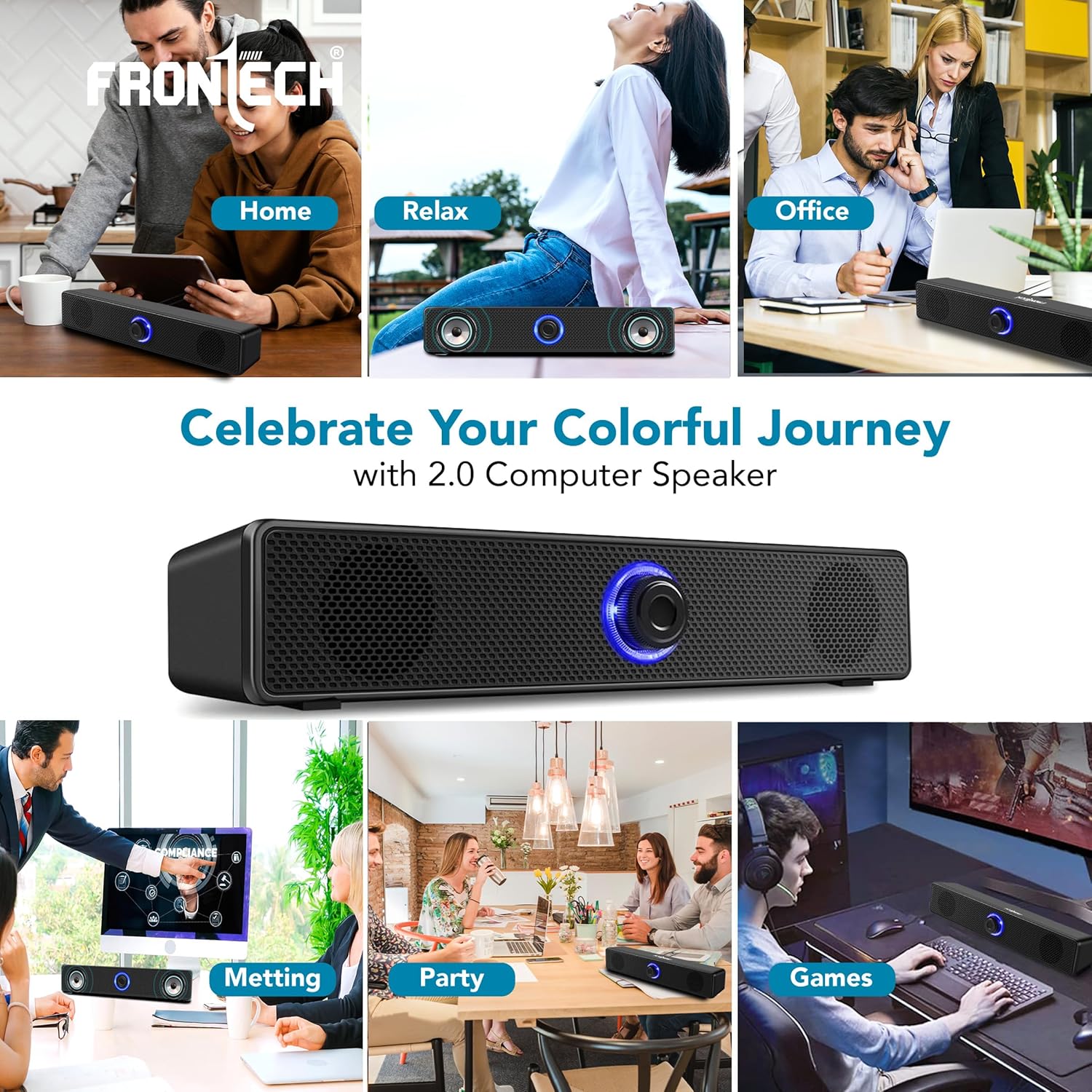 FRONTECH 1.0 USB Powered Multimedia Speakers with RGB Lights | 10W Output Power | AUX/USB Connectivity | for Laptop, PC, Mobile | Volume Control (SPK-0008, Black)