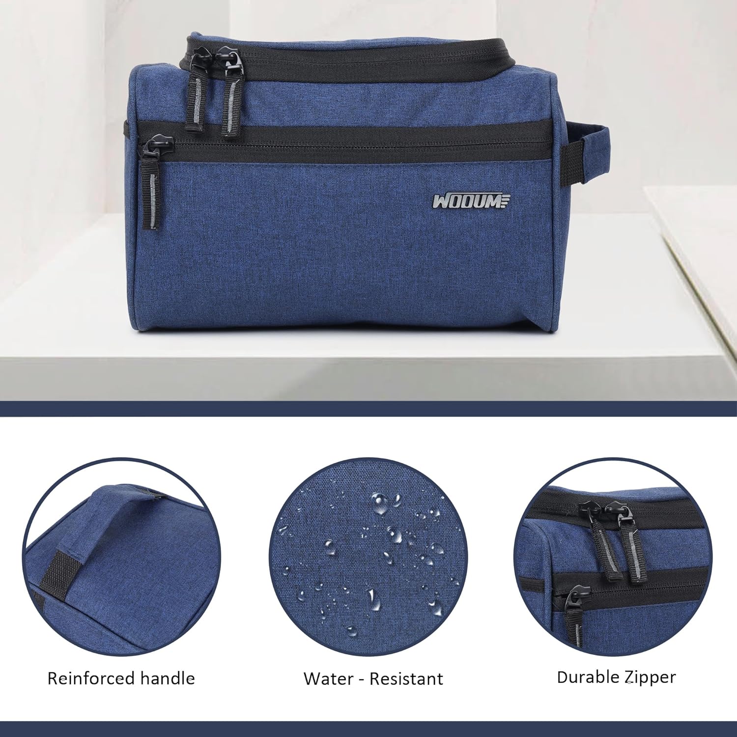 Wooum Travel Toiletry Bag for Men | Water-Resistant Bathroom Organizer with Hook | Compact Khadi Fabric Dopp Kit with Zipper & Mesh Pockets – Ideal for Travel, Gym & Daily Use
