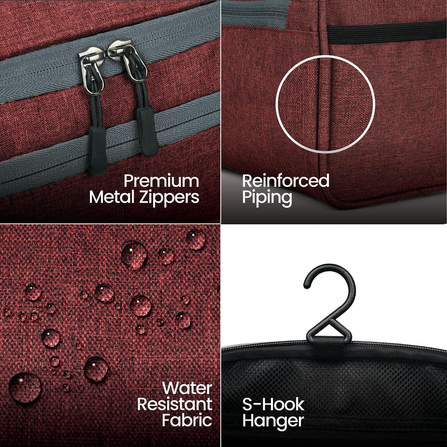 FATMUG Large Toiletry Organizer Dopp Kit Washbag for Men, Cosmetics Pouch for Women- Maroon