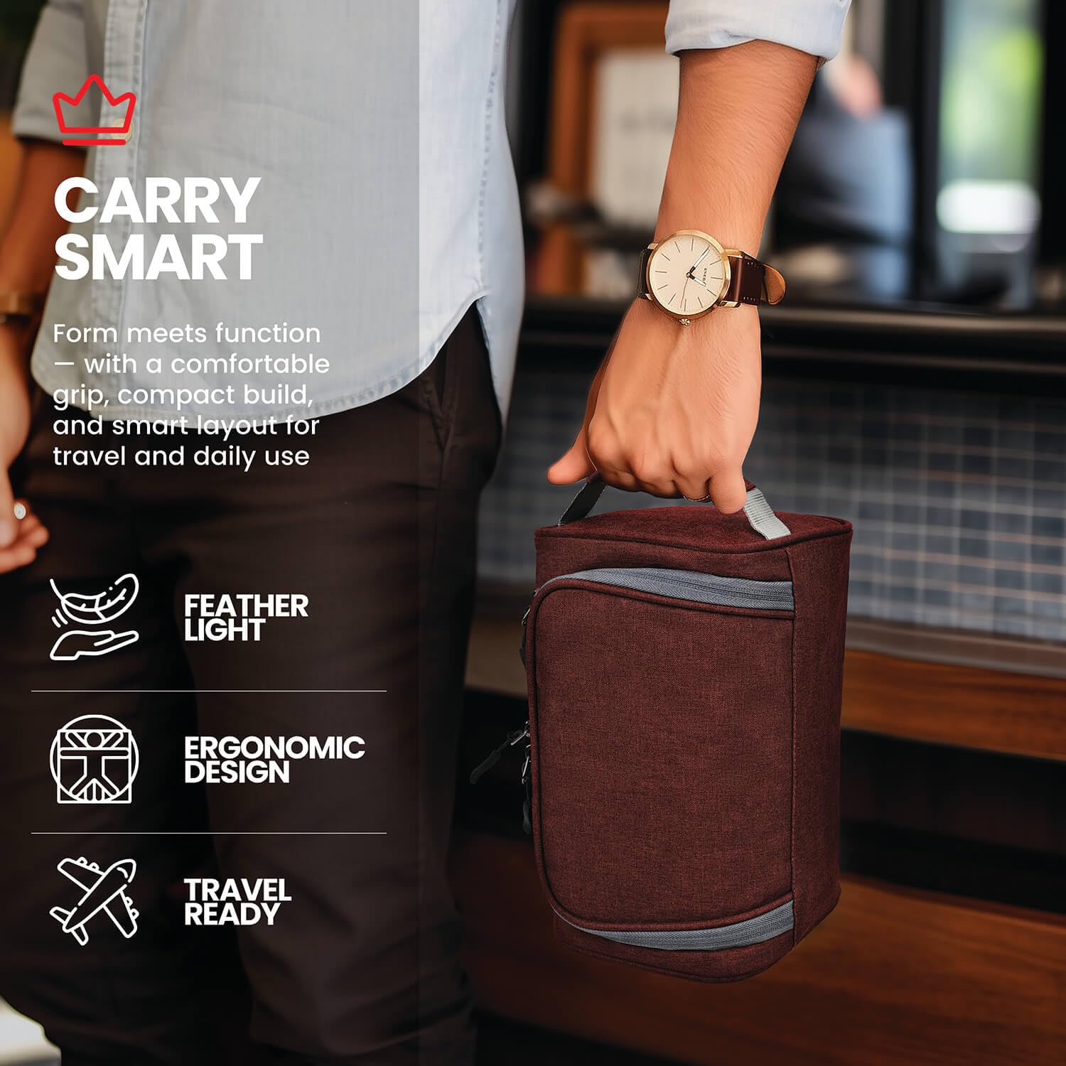 FATMUG Large Toiletry Organizer Dopp Kit Washbag for Men, Cosmetics Pouch for Women- Maroon