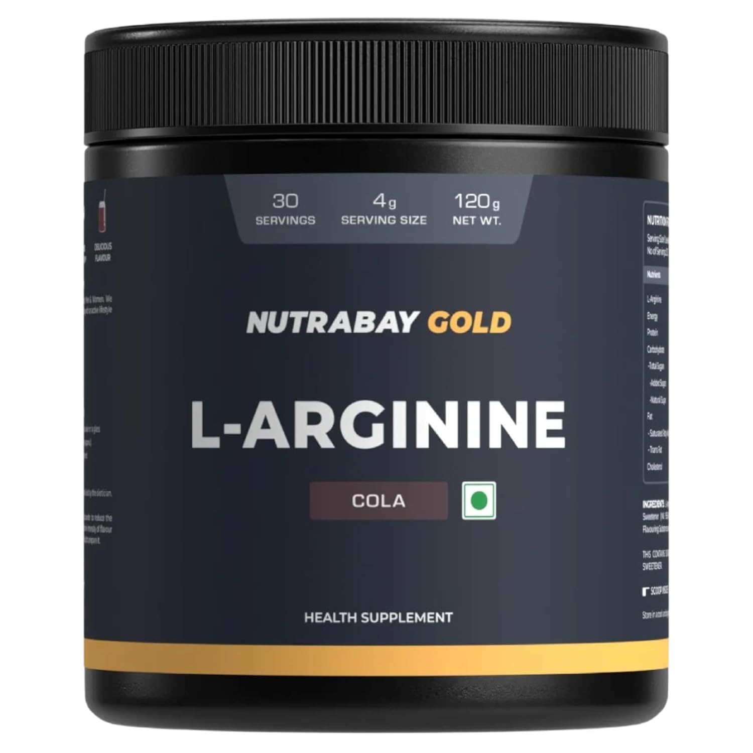 Nutrabay Gold L-Arginine Supplement Powder 120g, Cola Flavor – Pre Workout Amino Acid for Endurance, Muscle Building & Faster Recovery | Tested for Purity | 100% Authentic