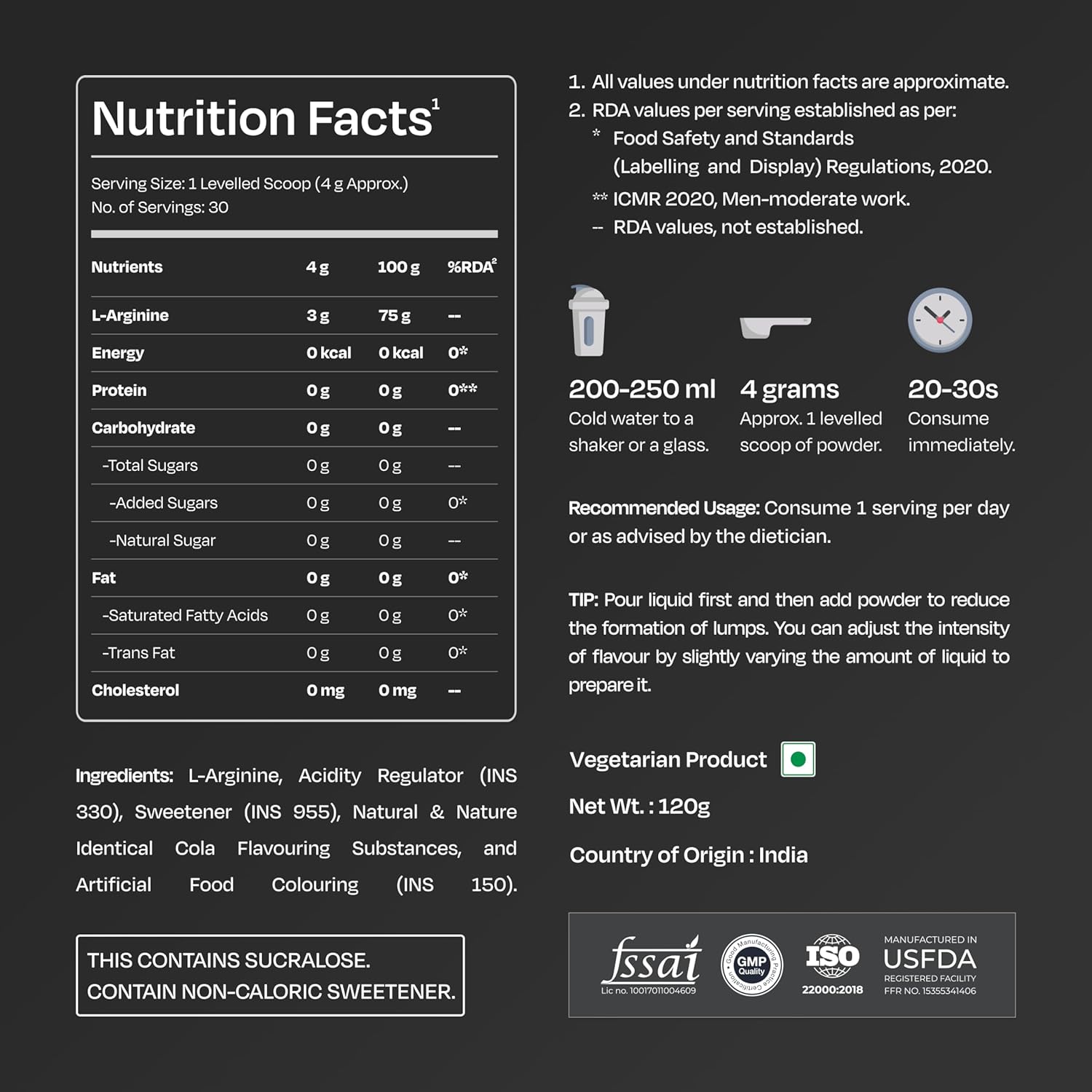 Nutrabay Gold L-Arginine Supplement Powder 120g, Cola Flavor – Pre Workout Amino Acid for Endurance, Muscle Building & Faster Recovery | Tested for Purity | 100% Authentic