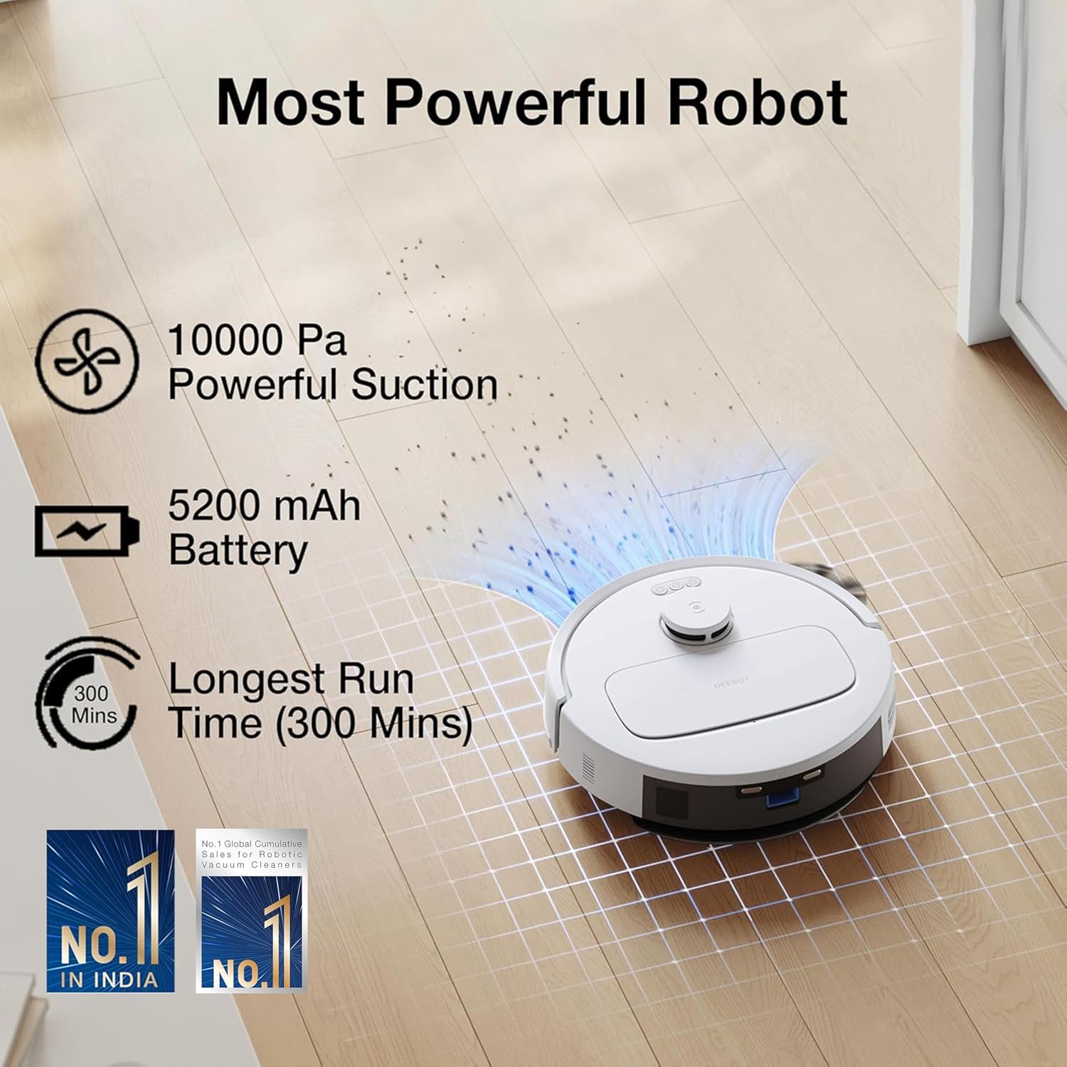 ECOVACS DEEBOT N30 Plus White 2 in 1 Robot Vacuum & Mop, 2025 New Launch, Bagless Eco-Friendly Multi-Cyclone Auto Empty Station, 10000 Pa Suction, 5200mAh Battery, Covers 3500+sq ft, Zero Tangle 2.0