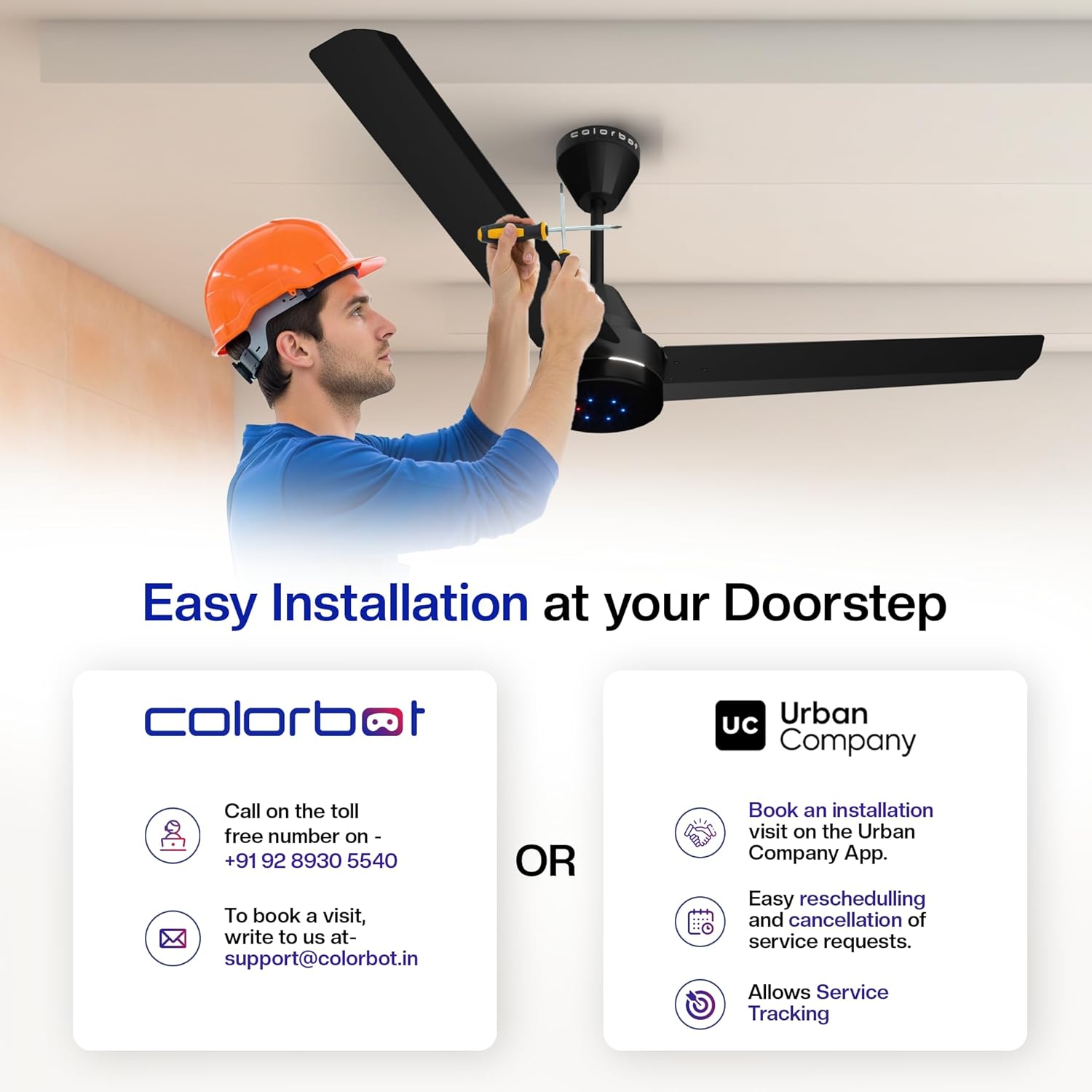 Colorbot Stella BLDC Ceiling Fans 1200mm | BEE 5 Star Rated 370 RPM | Savings up to 65% | Remote Control (Boost, Timer, LED, Reverse Mode) | 4 Years Warranty (Charcoal Black)