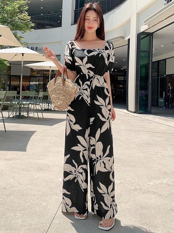 LITZO Dress for Women | Long Rayon Dress for Women's | Floral Wide Leg Long Jumpsuit with Pockets | Regular Jumpsuit for Women (137-138)