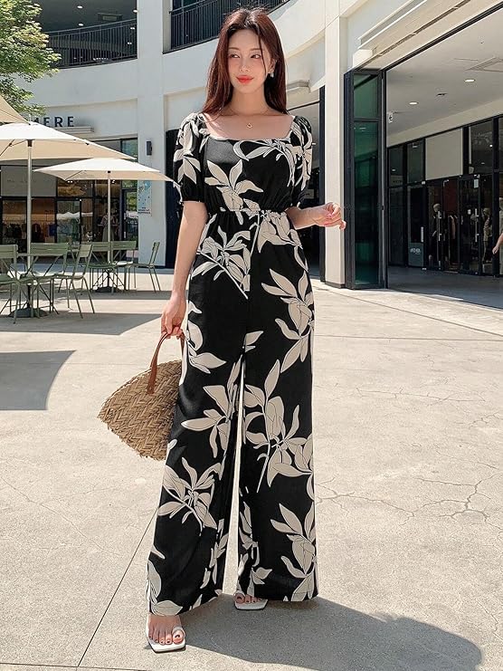 LITZO Dress for Women | Long Rayon Dress for Women's | Floral Wide Leg Long Jumpsuit with Pockets | Regular Jumpsuit for Women (137-138)