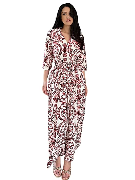 LITZO Dress for Women | Long Rayon Dress for Women's | Floral Wide Leg Long Jumpsuit with Pockets | Regular Jumpsuit for Women (134-136)