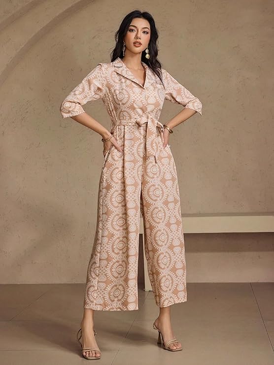 LITZO Dress for Women | Long Rayon Dress for Women's | Floral Wide Leg Long Jumpsuit with Pockets | Regular Jumpsuit for Women (134-136)