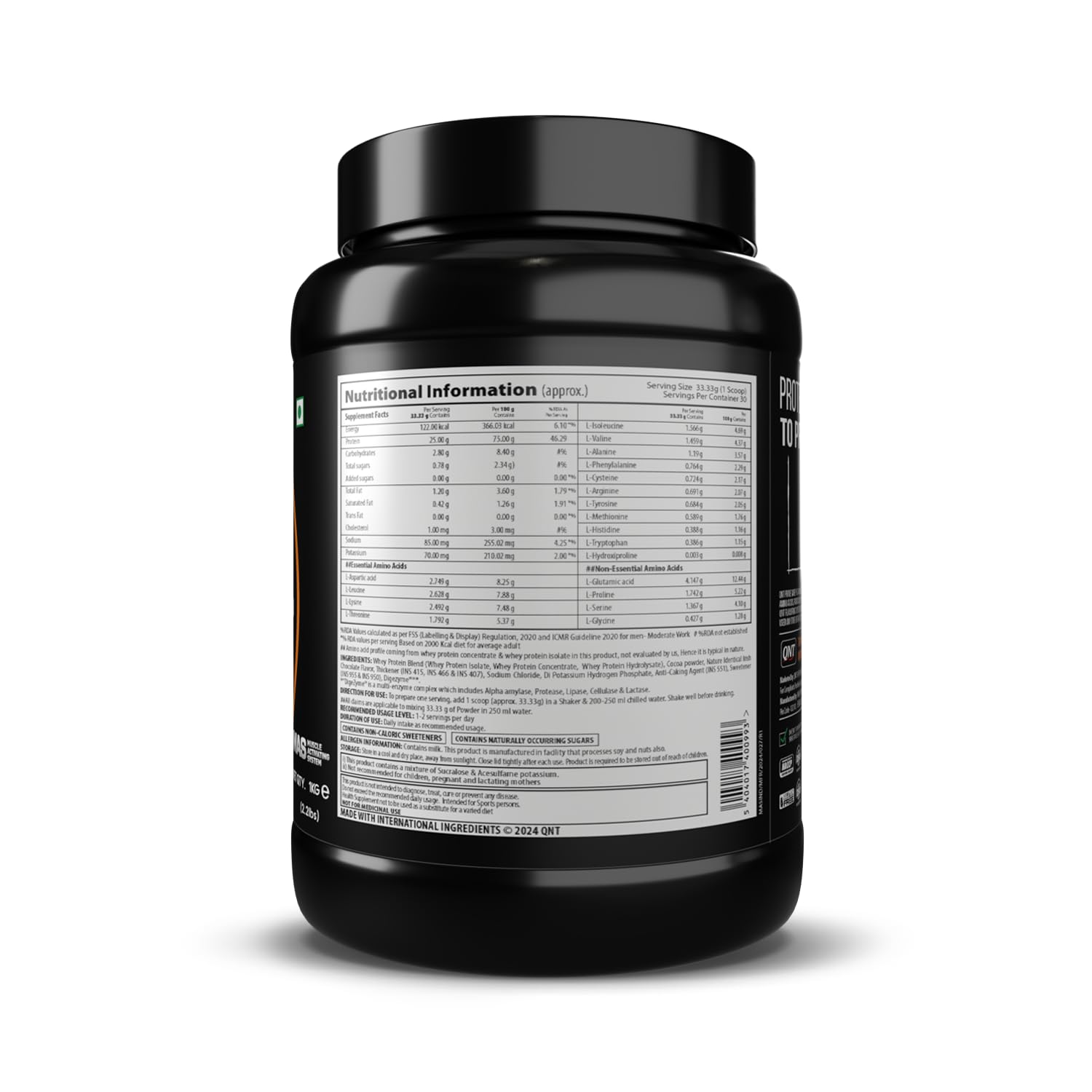 QNT Prime Whey Protein Powder – Irish Chocolate | 25g Protein Per Scoop | Whey Isolate, Concentrate & Hydrolysate Blend | 30 Servings | Muscle Growth, Recovery & Strength | 1kg