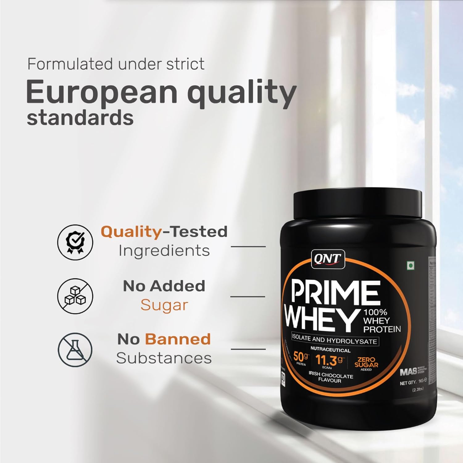 QNT Prime Whey Protein Powder – Irish Chocolate | 25g Protein Per Scoop | Whey Isolate, Concentrate & Hydrolysate Blend | 30 Servings | Muscle Growth, Recovery & Strength | 1kg