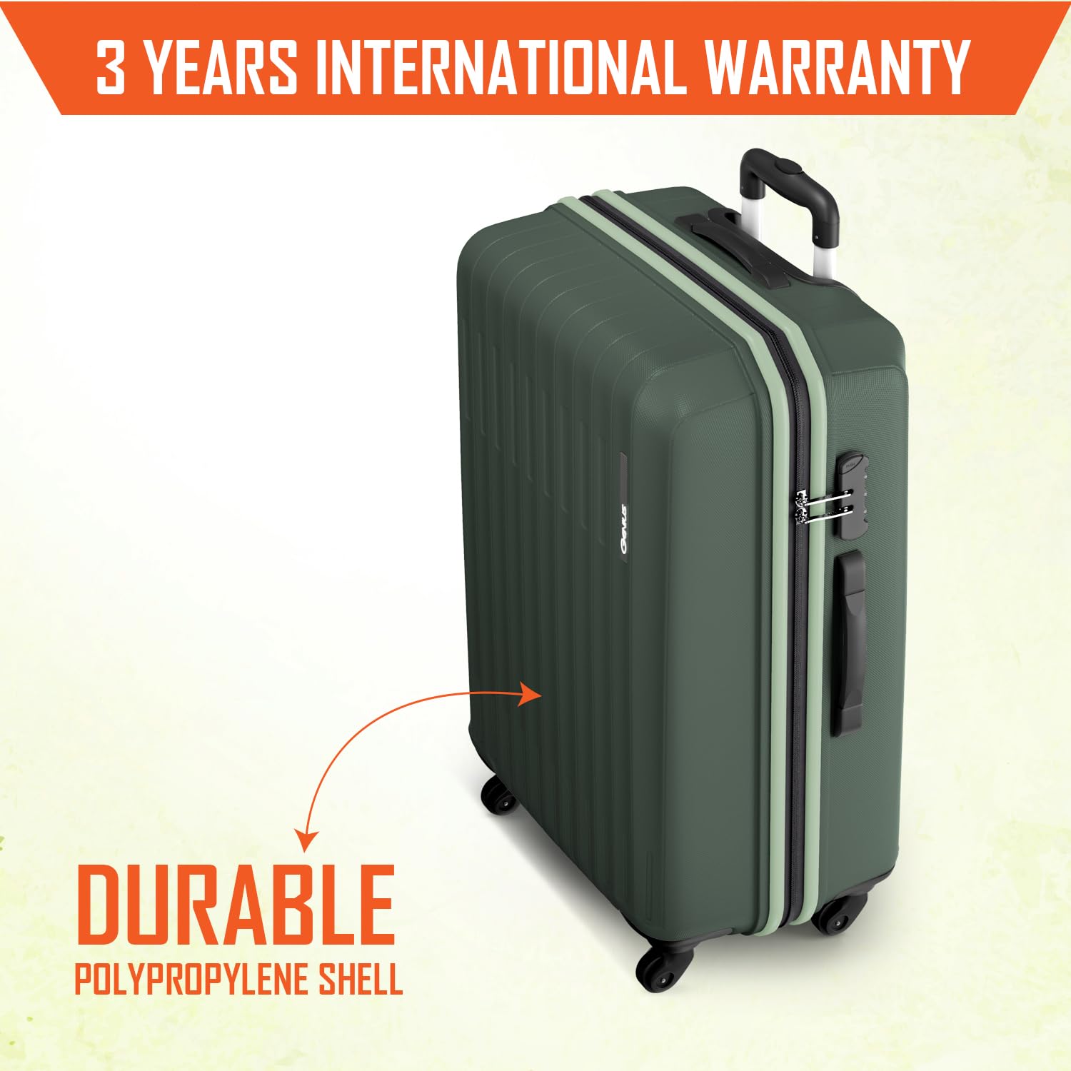 Safari Genius Alley Set of 3 (Cabin + Medium + Large) Trolley Bags Hard Case Polypropylene, 4 Wheels, 360 Degree Wheeling Luggage, Suitcase for Travel, Trolley Bags for Travel, Deep Forrest