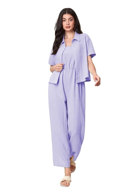TOPLOT Women's Jumpsuit Co-ord Set | Soft Breathable Feel | Comfortable Fit with Easy Movement | Stylish One-Piece Outfit Design | Perfect for Casual & Travel (5225)