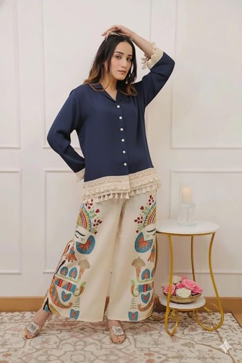 Co Ord Set for Women Stylish Card Set Dress for Women Trendy Top with Plazo Pant Ladies Coord Outfit Modern Wear for Travel Office Casual Look Premium Two Piece Clothing Style