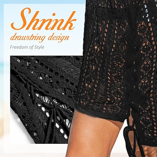 SANNIDHI® Crochet Cover Up for Women Loose Fit Beach Cover Up Stylish Boho V Neck Hollow Summer Top Coverup - Fits for Weight 50-70kg and Height 160-178cm