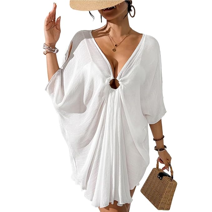 SANNIDHI® Bikini Beach Cover Up Sheer Lace Beach Coverups for Women Boho Floral Kimono Wrap Swimwear Cover Up for Bikini, Resort & Vacation Wear