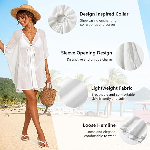 SANNIDHI® Bikini Beach Cover Up Sheer Lace Beach Coverups for Women Boho Floral Kimono Wrap Swimwear Cover Up for Bikini, Resort & Vacation Wear